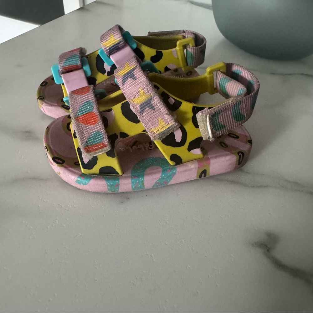 Kids Pink & Yellow Leopard Print Adjustable Sandals